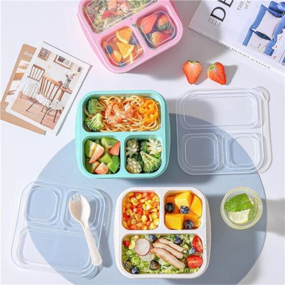 Bento Box For Kids, 4 Pack 3 Compartments Meal Prep Containers Reusable Lunch - Picture 5 of 7